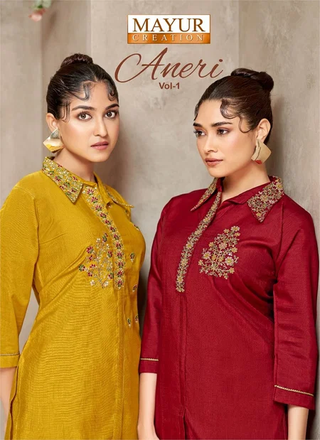 Aneri Vol 1 By Mayur Heavy Vertican Silk With Heavy Embroidery Co Ord Set Exporters In India